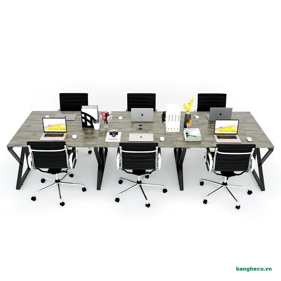 Bàn cụm làm việc chân sắt 6 chỗ hiện đại
