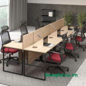 Bàn cụm chân sắt 6 chỗ vách ngăn gỗ hiện đại