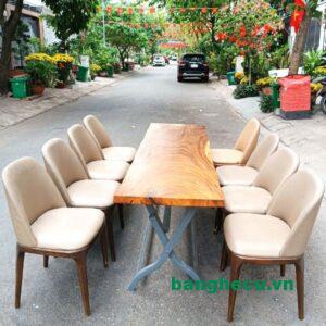 Thanh lý bàn ăn gỗ me tây chân sắt gấp gọn