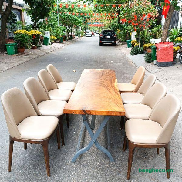 Thanh lý bàn ăn gỗ me tây chân sắt gấp gọn