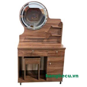 Bàn trang điểm gỗ MDF nâu gương led tròn sang trọng