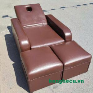 Ghế massage foot nâng hạ bọc da màu nâu như mới