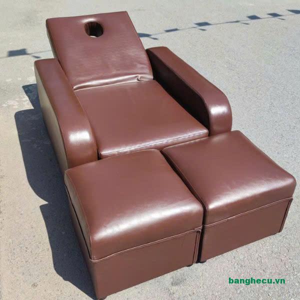 Ghế massage foot nâng hạ bọc da màu nâu như mới