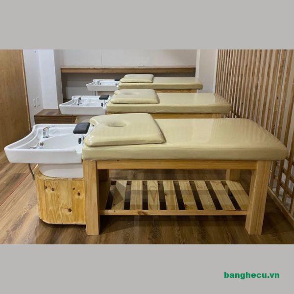 Giường gội đầu dưỡng sinh 2 in 1 màu gỗ thanh lý