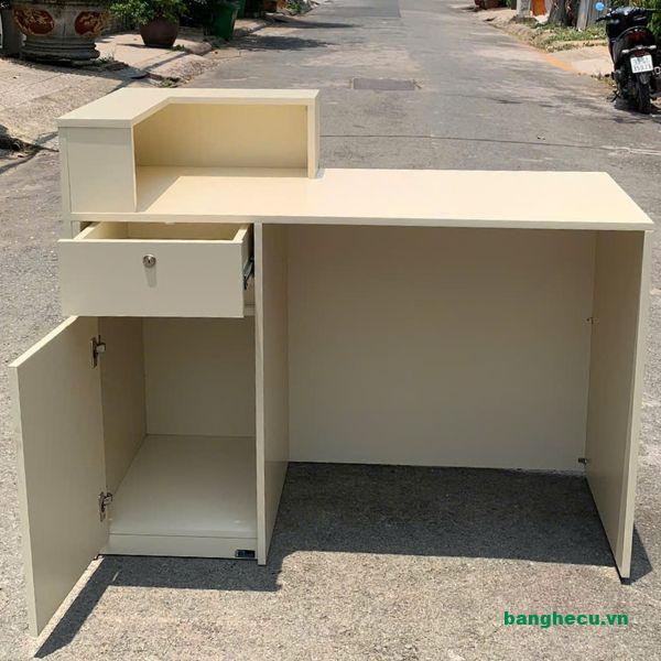 Quầy lễ tân spa gỗ công nghiệp 1m2 màu kem mới 100% - Ảnh 3